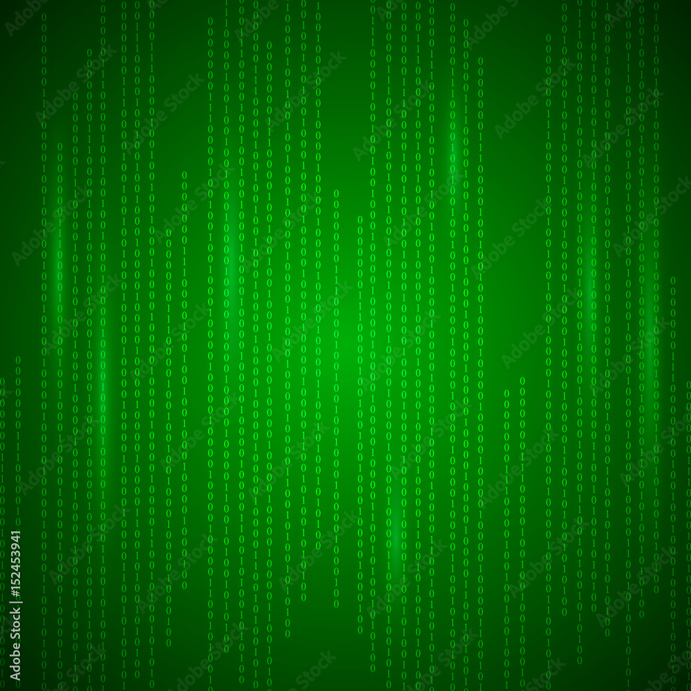 Aufkleber Background in a matrix style. Falling random numbers. Green is dominant color.  illustration