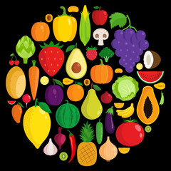Vector vegetables and fruits icons