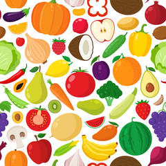 Vector vegetables and fruits seamless pattern