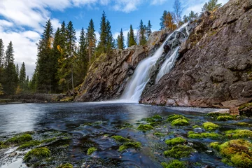 Zelfklevend Fotobehang Beautiful landscape with waterfall in Finland, Hepoköngäs © sokko_natalia