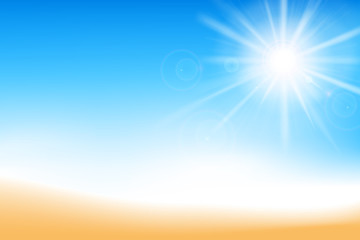 Abstract blur blue sky and sand background with sunlight and flare element for summer vector illustration eps10