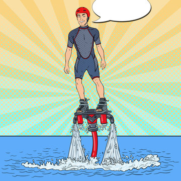 Man on Flyboard. Extreme Water Sport. Pop Art vector illustration