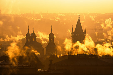 Prague foggy sunrise, Czech republic. - 152458322
