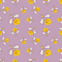 Fototapeta premium Vector seamless pattern with insect Hand drawn outline decorative endless background with cute drawn wasp Graphic illustration. Line drawing. Print for wrapping, background, decor