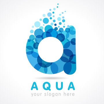 Aqua A water drop letter logo. Mineral natural water vector icon design. Logo of tourism, resort or hotel by the sea in letter "A" bubbles