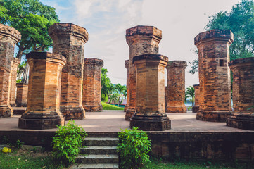 Old Brick cham towers in Nha Trang, landmark Vietnam