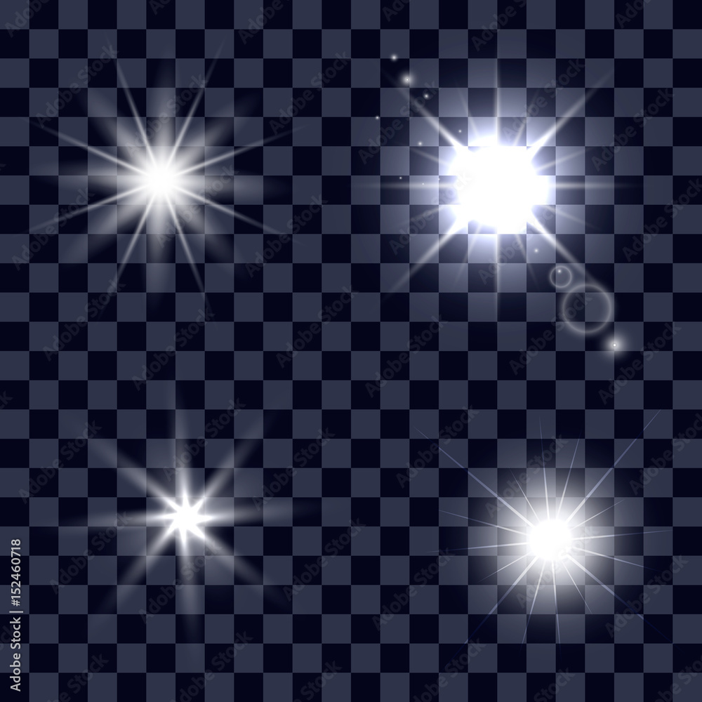 Poster Sparkle lights stars set. Glowing light effect star. Sparkle lights vector