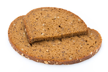 Slices of rye bread isolated on white background.