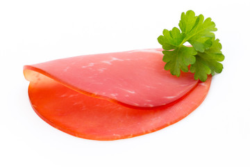 Pork ham slices isolated on white background.