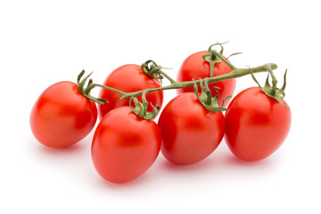 Small plum tomatoes on a white background.
