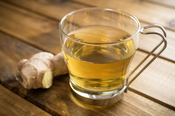 cup of tea on wooden background