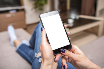 Woman using phone.