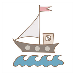 Soft color ship with flag for coloring book and other child design