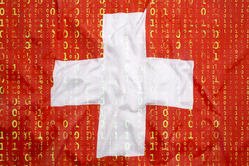 Binary code with Switzerland flag, data protection concept