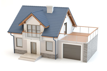 House with garage on white background 