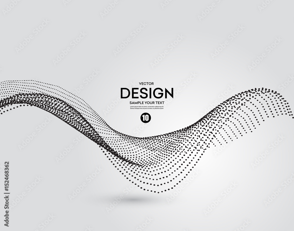 Poster Abstract background with dots lines. Vector particles. Halftone wavy line.