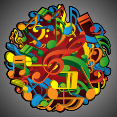 Obraz premium 3D Globe Made from Colorful Musical Notes - Vector Background 