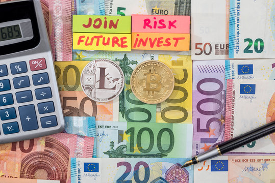 new crypto currency - bitcoin with eoro banknote