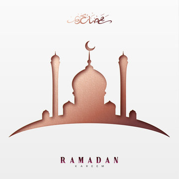 Ramadan greeting card with arabic calligraphy Ramadan Kareem. Islamic background with mosques