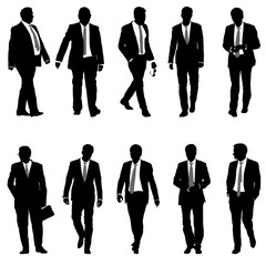 Set silhouette businessman man in suit with tie on a white background. Vector illustration