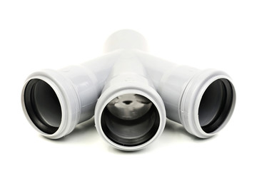 New gray drain pipe, isolated on a white background