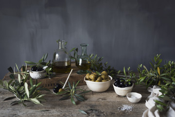 Fresh Mediterranean black and green olives