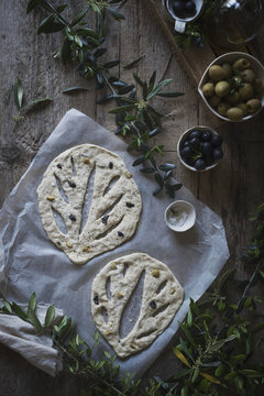 Fougasse French bread on a rustic background