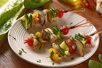 Chicken skewers with assorted vegetables