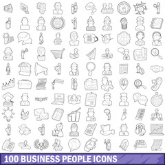 100 business people icons set, outline style