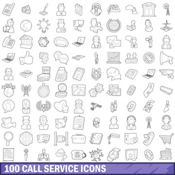 100 call service icons set, outline style