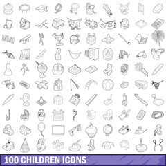 100 children icons set, outline style
