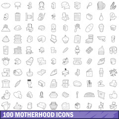 Fototapeta na wymiar 100 motherhood icons set, outline style
