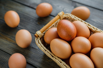 chicken eggs on wooden background