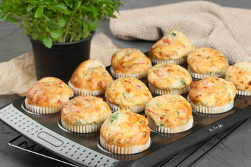 Home Baked Cheese And Vegetables Muffins With Pepper, Spinach, Sweetcorn, Mature Gouda.