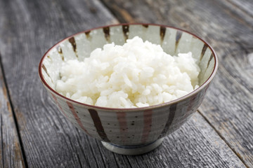 Traditional Japanese Koshihikari Rice as close-up in a bowl