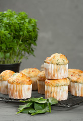 Home Baked Cheese And Vegetables Muffins With Pepper, Spinach, Sweetcorn, Mature Gouda.