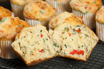 Home Baked Cheese And Vegetables Muffins With Pepper, Spinach, Sweetcorn, Mature Gouda.