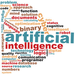 Fototapeta premium Artificial Intelligence Word Cloud Illustration. AI related text tags isolated vector. 