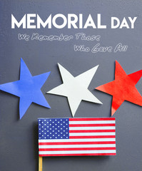 Fototapeta na wymiar Memorial Day Card. American flag and star stripes 
