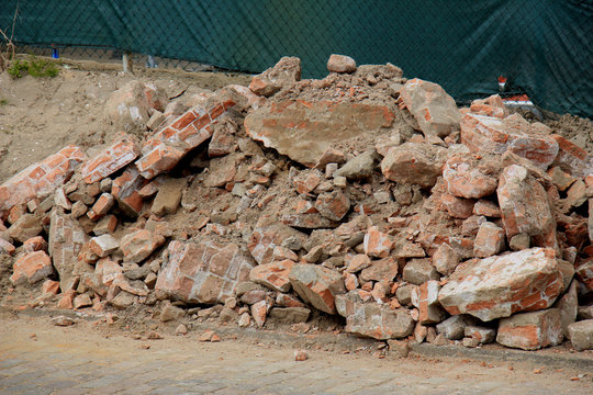 Broken bricks on construction site