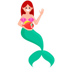 Red hair mermaid with fish