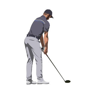 Golf player in gray shirt, abstract vector illustration