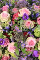 Blue and pink wedding flowers