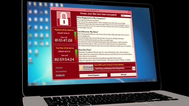 Cryptolocker-laptop open - in a black background-front view
Cryptolocker in action