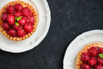 Raspberry Tarts with Mint Leaves