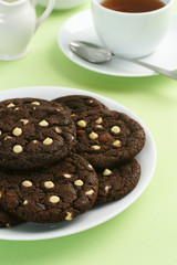 Chocolate Cookies with White Chocolate Chips and Tea