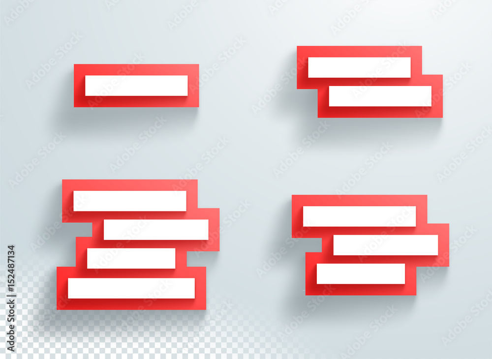 Poster title text boxes set red stacked with 3d shadows frame backing