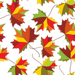 Autumn colorful maple leaves, seamless pattern of fall season. Back to school, hello autumn background.