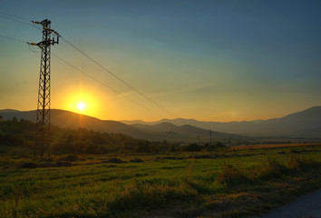 Beautiful sunset in the mountains, north-western Bulgaria, near the Busintsi village and Tran city