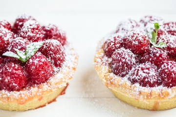 Raspberry Tarts with Mint Leaves